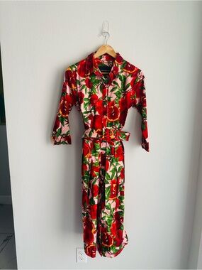 SAMANTHA SUNG NWOT Pink Midi Dress with POMEGRANATE Floral Print